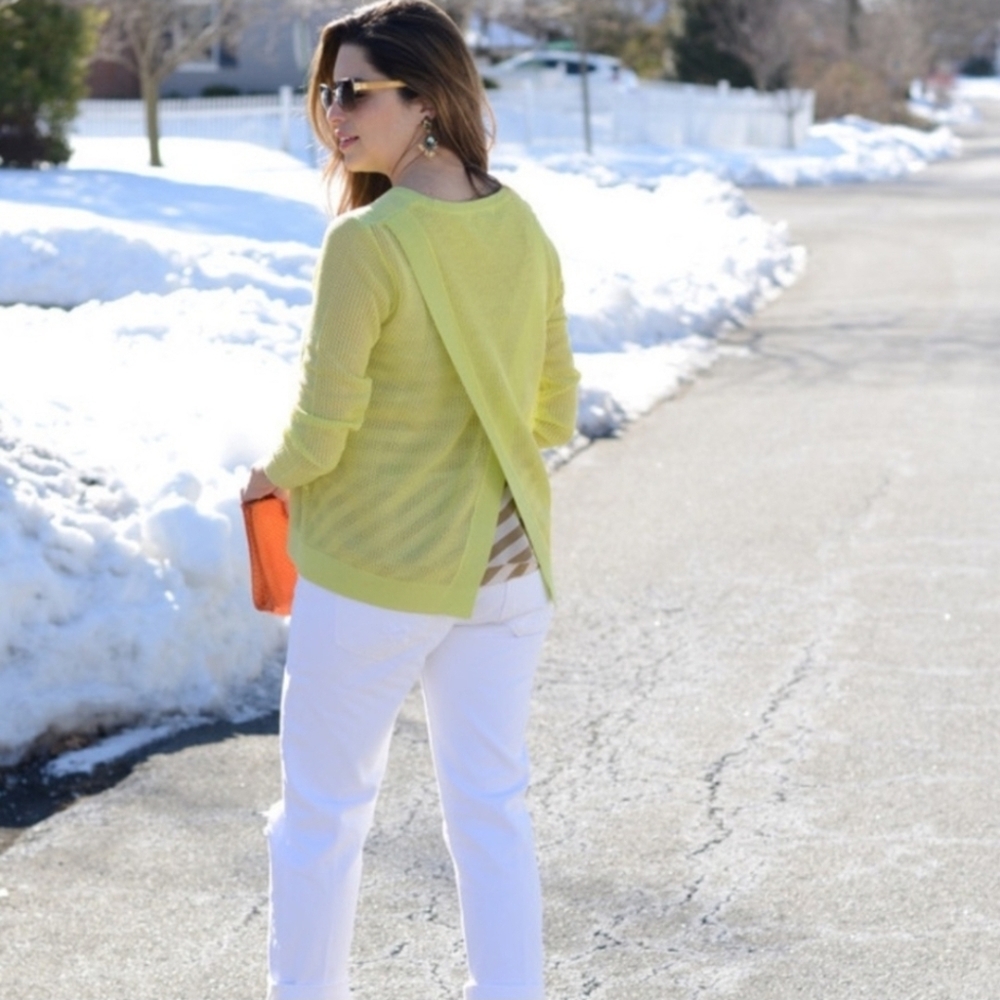 Cabi Split Back Pullover Lemon Lime Sweater Size … - image 4